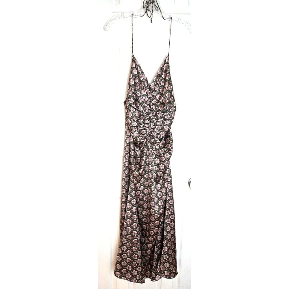 Bishop & Young S Small Adria Ruched Front Midi Pink Floral Dress Cottagecore - Picture 2 of 8